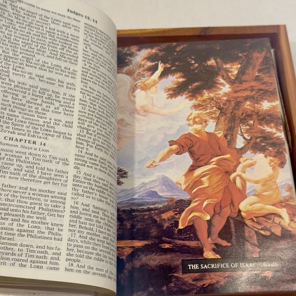 VTG KJV Holy Bible Illustrated Memorial Edition Wood Cedar Box Union Made USA - Picture 11 of 16